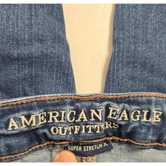 American Eagle Jegging Women's 4 Regular Blue Dark Wash Super Stretch X Distress - Picture 5 of 16